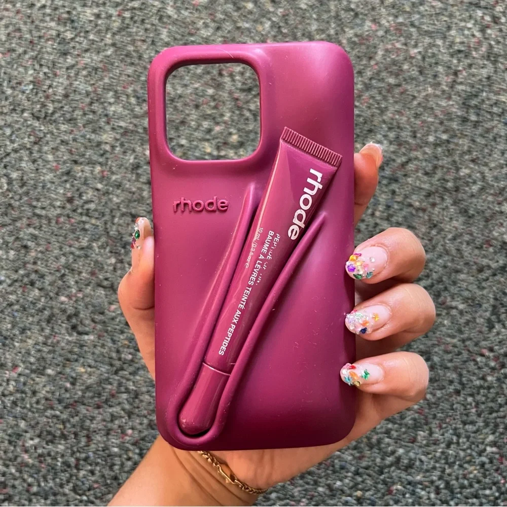 RHODE Raspberry Jelly Peptide Lip Holder iPhone 13 Pro Silicone Cellphone Case
